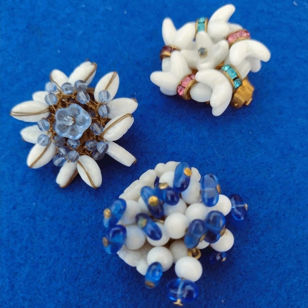 Colorful Lot of Small Beaded Single Clip on Earrings or Lapel Brooches